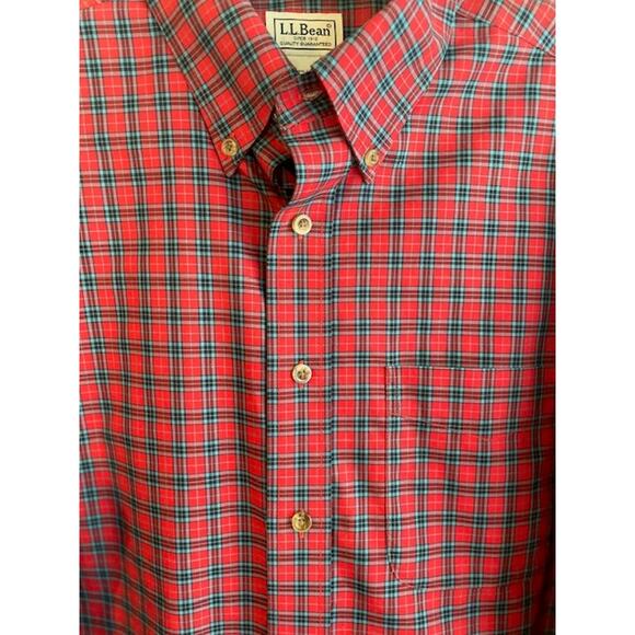 L.L. Bean Size Large Traditional Fit 100% Cotton Red Plaid Long-Sleeve Shirt - Picture 2 of 4